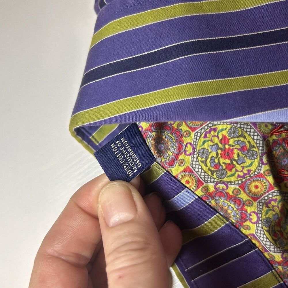Robert Graham Shirt Mens XL Striped Embroidered Flip Cuff Button Up Long Sleeve - Picture 12 of 12